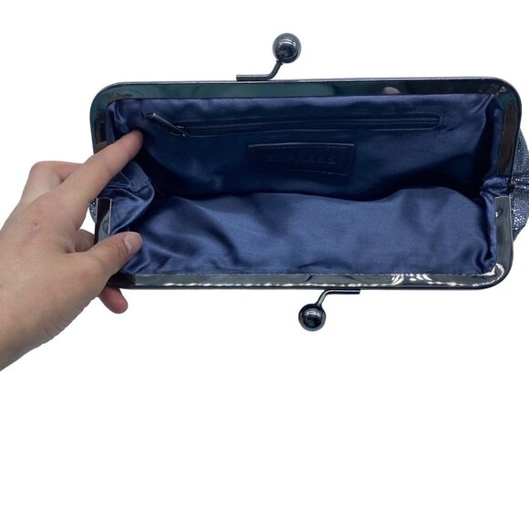 Express Silver Metallic Sparkle Glitter Snap Closure Clutch Wallet 11" x 4" - Picture 2 of 5